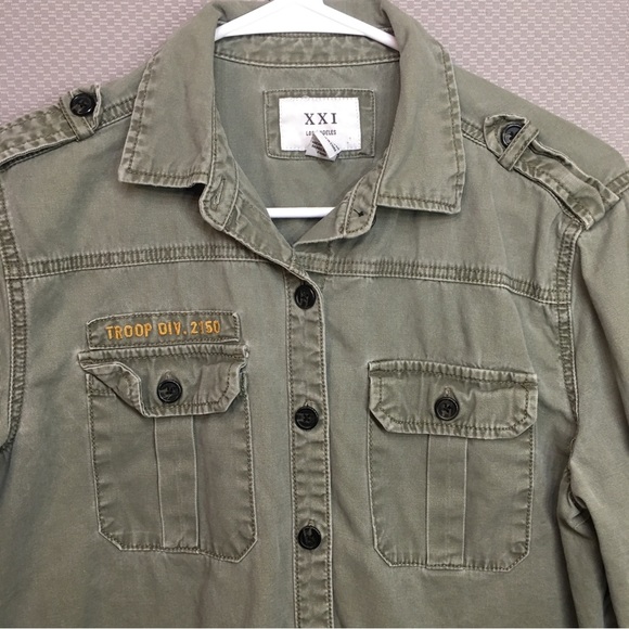 XXI Los Angeles Olive Green Military Shirt Womens Size Small - Picture 4 of 12